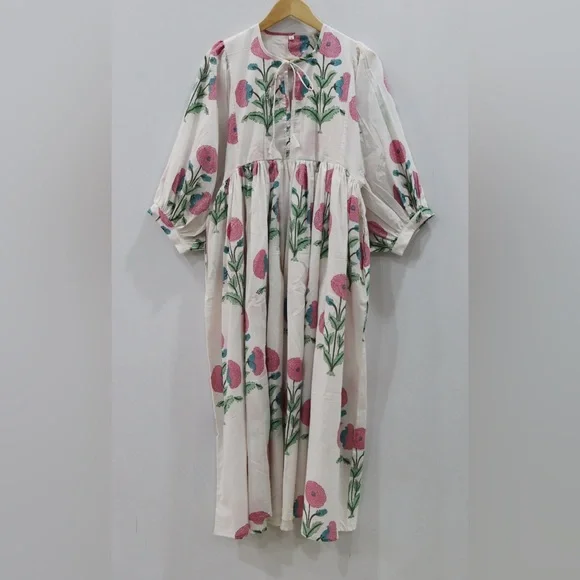 Handmade Cotton Gauze Floral Dress – Size Medium - Picture 1 of 3